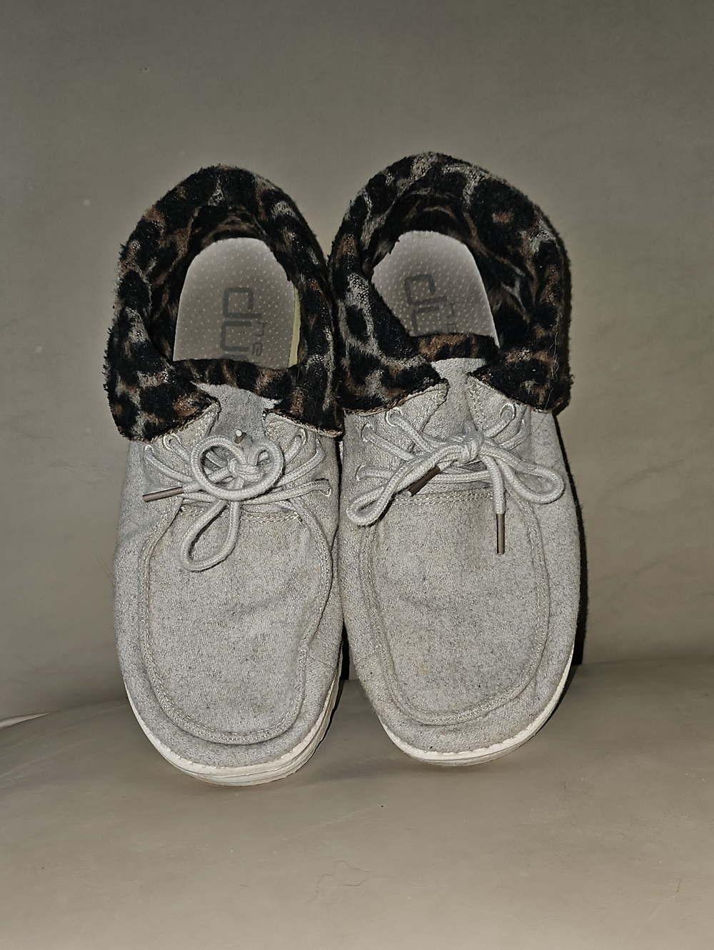 Hey Dude Women's Light Gray Slip-On with Leopard Collar